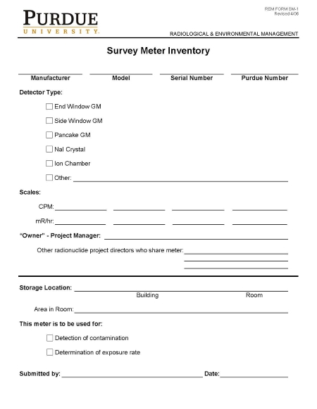 Link to PDF document of Survey Meter Inventory